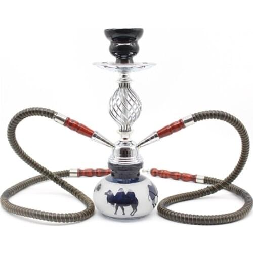 1Pcs Glass Hookah Double Tube Shisha With Ceramic Bowl Hose Charcoal Tongs Arab Hookahs Set Smoking Accessories Smoke Narghile