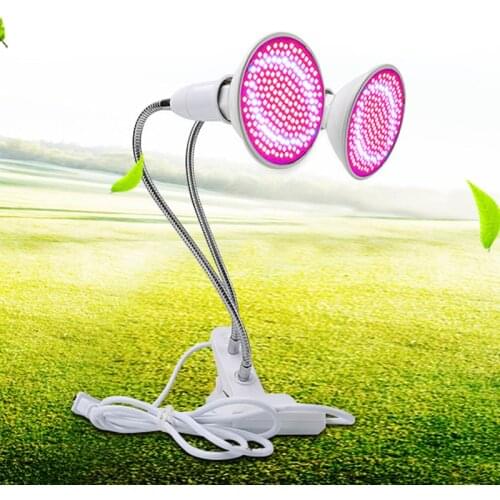 Led Grow Light 2 Adjust Heads Aluminuma Alloy Clip Plant Growth Lamp 200 LEDs Simulates Solar Spectrum Growing Light