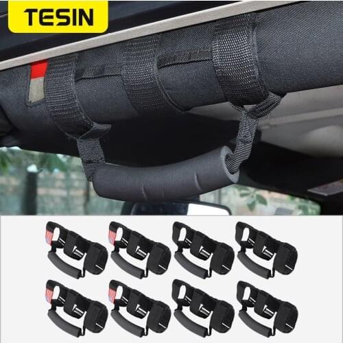 TESIN Car Roll Bar Top Grab Handles Grip Handle Storge Bag Organizer Kit for Jeep Wrangler CJ TJ JK JL 1987-2021 Car Accessories