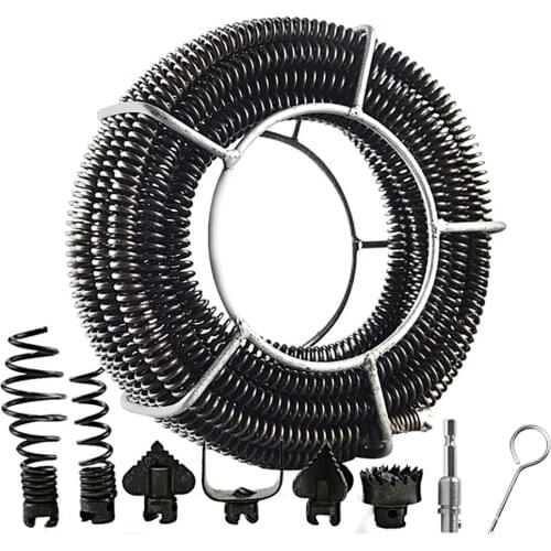 15M Length Household Drain Pipe Dredger Extension Spring Set Sewer Dredger Compression Spring With Connector For 10-100MM Pipe