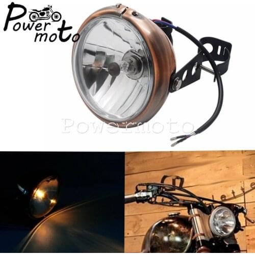 Motorcycle H4 12V Brown Vintage High Low Beam Headlamp Headlight w/ Mount Bracket For Harley Chopper Cafe Racer Touring Custom