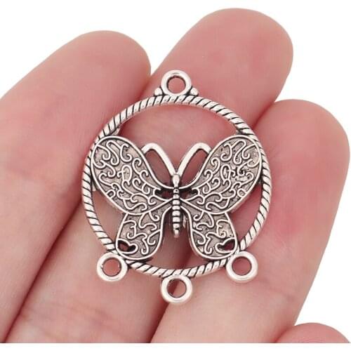 20 x Tibetan Silver Open Round Butterfly Chandelier Earrings Connectors Charms Pendants for Jewelry Making Accessories 32x25mm