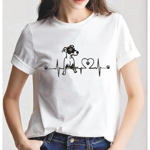 Jack Russell Heartbeat Funny Women Tshirt Short Sleeve Animal Print Hipster T Shirt Women Tops Dog T-shirt Girl Tee Shirt Femme