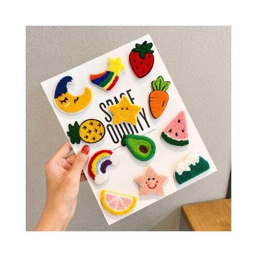 High Quality Rainbow Colorful Fruits Star Moon Cute Fluffy Hair Stickers Hairpin Set Women Girl Fashion Hair Accessories Gift
