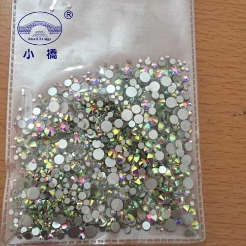SS4-SS20 Mixed Size Non HotFix Nail Rhinestones Flatback Glass Gems White AB Crystal Rhinestones For Clothing 1000PCS/LOT S014