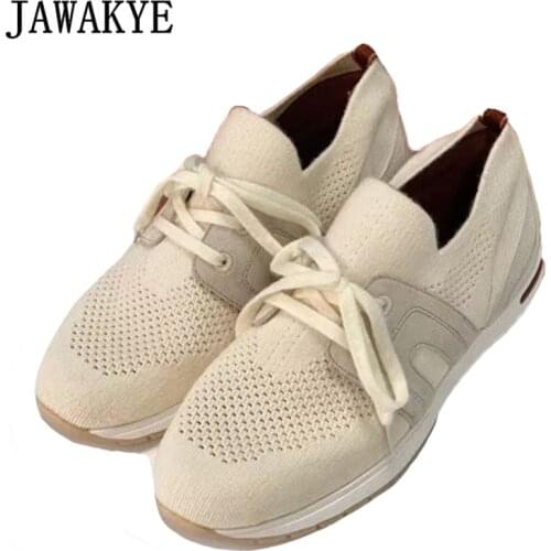Women Knitting Vulcanize Shoes Comfort Elastic Lace Up Women Sneakers Breathable Tennis Trainers Brand Summer Autumn Walk Shoes