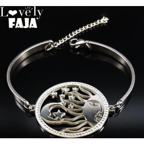 2021 Fashion Bear Crystal Stainless Steel Cuff Bangle for Women Silver Color Bracelets & Bangles Jewelry bracelets femme B18274