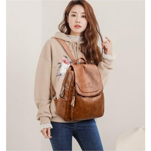 Women Mochila Feminina Leather Backpack Women Shoulder Bag Vintage Travel Backpacks for School Teenagers Girls Back Pack