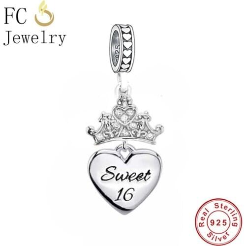 FC Jewelry Fit Original Charm Bracelet 925 Sterling Silver Crown Heart Sweet 16 Bithday Bead For Making Women Berloque 2021 New