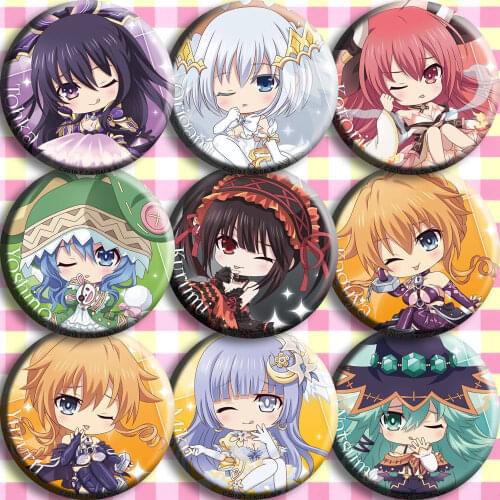 1pc 58mm Anime Date A Live Nightmare Tokisaki Kurumi Yatogami Tohka Badges Brooch Icons