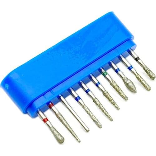 10pcs/kit Dental Diamond Burs Kit Dental Instrument Professional Kit For Crown Bridge Preparation Posterior/Molar Teeth FG 1.6mm