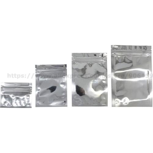 100 Pcs Silver Antistatic Zip Lock Plastic Bags Keep Aroma,Air Tightness Silvery Metallic Plastic Packaging Pouches