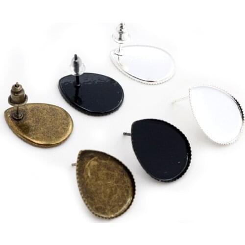 10x14mm/13x18mm/18x25mm 20pcs Bronze Black Silver Plated Drop Earring Studs,Earrings Blank/Base,Fit 10*14/13*18mm Drop Cabochons