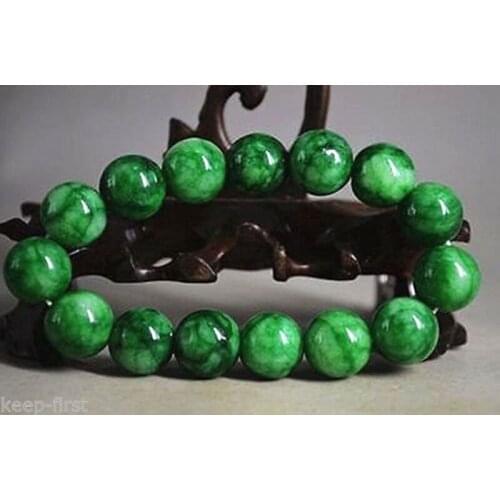 12mm 100% Natural Green Jade Jadeite Round Gemstone Beads Bangle Bracelet AAA