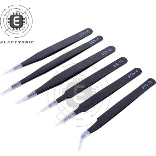 6Pcs A set of 6 Anti-Static Tweezers Maintenance Repair Industrial Precision Curved Straight Hand Tools Sets