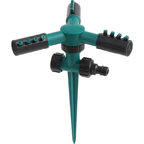 Garden Automatic Water Sprinkler Lawn Sprinkler 360 Degree Rotating 3 Arms Water Irrigation System Spike Base for Greenhouse