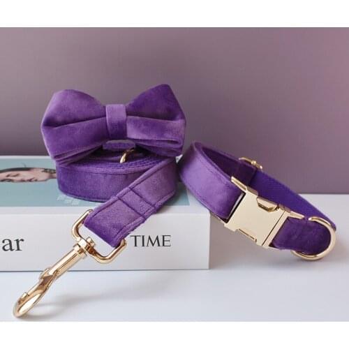 Free engrave ID nylon Luxury dog collar leash with bow tie banana design gold metal buckles adjustable pet supplies accessories