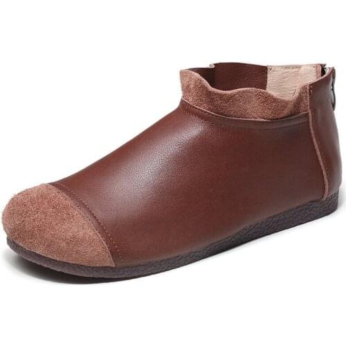 Autumn Ankle Boots Women Genuine Leather Flat Heels Non-slip womens Shoes Mother warm boots Famale Snow Boots