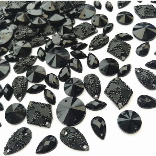 BLACK Resin Mix Round Drop Gems Stones and Crystals Sew-On Rhinestones Strass for Sewing Wedding Bridal Gown Decoration Dress