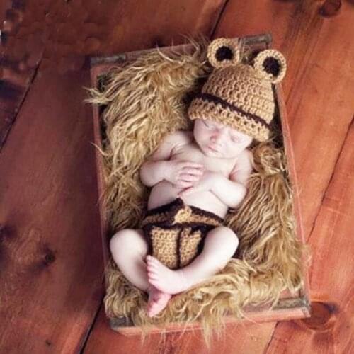 Khaki Mickey Design Baby Crochet Knit Costume Newborn Mickey Beanies Hat Infant Photograph Props Accessories Toddler Photo Props