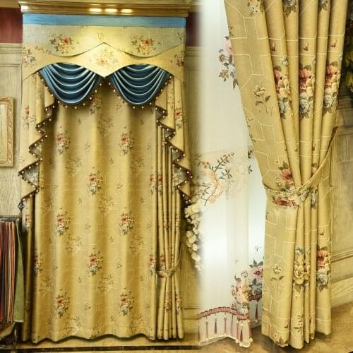 European luxury custom jacquard villa apartment curtains for living room bedroom bedroom cream color blue Pink luxury curtain