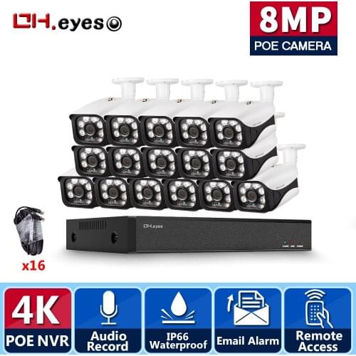 H.265 16CH 8MP POE NVR Kit Outdoor 4K CCTV Security Camera System 8MP Face Detection POE IP Bullet Camera Video Surveillance Set