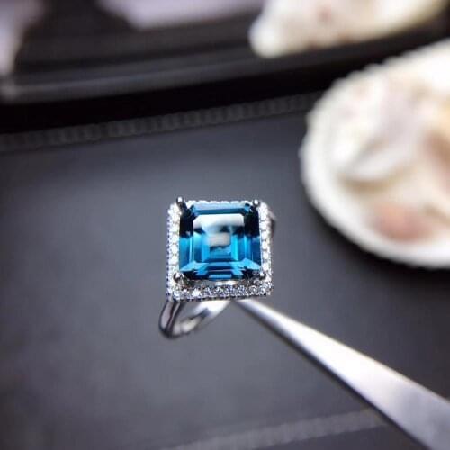 Exquisite natural topaz Ring Fashion blue color Jewelry 925 sterling silver square gem girl birthday gift new year