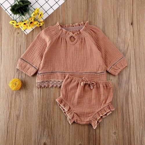 Pudcoco Newborn Baby Girl Clothes Solid Color Flower Tassel Long Sleeve Tops Short Pants 2Pcs Outfits Cotton Clothes