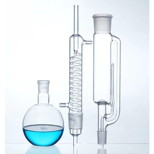 Lab 500mMGlass Soxhlet extractor,Extraction Apparatus soxhlet with coiled condenser,condenser and extractor body ,Lab Glassware