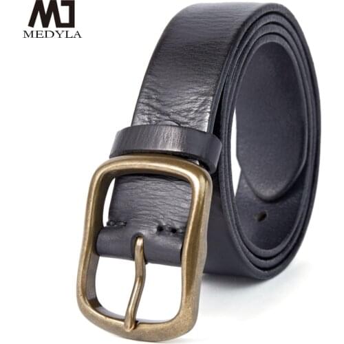 MEDYLA Vintage Luxury Handmade Leather Copper Buckle Mans Belt Cowhide Retro All-match Casual Jeans Soft Belt 21404