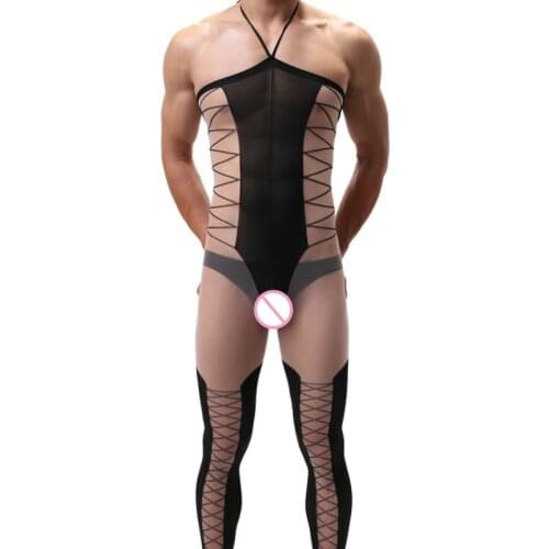 Fun Boy Friend Underwear See Through Lingerie Man Halter Siamese Bodystockings Adult Gay Mens Nightwear Sexy Clothes