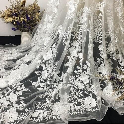 Soft White Gauze Luxurious Solid Flower Embroidered Lace Fabric For Dress,prom Dress Lace,wedding Bridal Lace, By The Yard