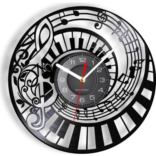 Treble Clef Piano Keys Wall Clock 7-color Lights Vinyl Album Record Music Studio Musical Re-purposed Watch Retro Music Inspired