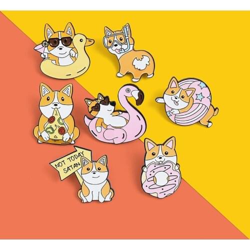 NOT TODAY SATAN Enamel Pin Diving Brooch Bag Lapel Pin Cartoon Pizza Donuts Corgi Beach vacation Dog Badge Jewelry Gift Kids