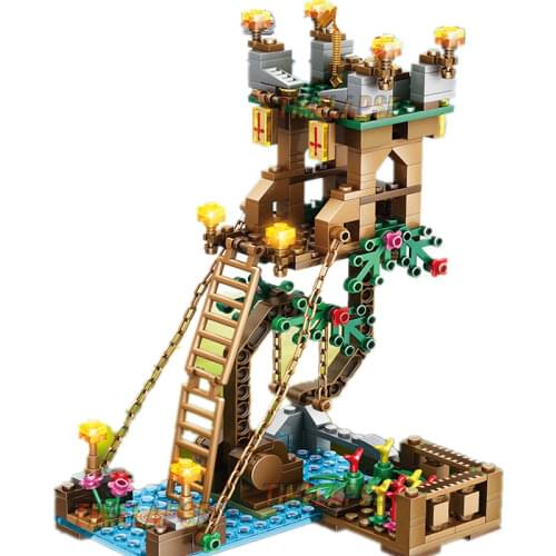 New 2021 MyWorld Tensegrity Balance Modern Treehouse Tree House Slide Action Building Blocks Classic Model Sets Bricks Kids Kits