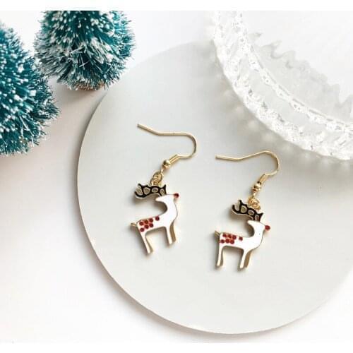Wholesale Winter Womens Christmas Earrings Snowflake Reindeer Mini Ear Stud Candy Sweet Cute Ear Clip Wholesale