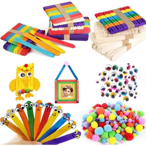 50Pcs Colorful Wooden Popsicle Sticks Creative DIY Handmade Ice Cream Sticks Educational Wood Puzzle Toy Children Craft Supply