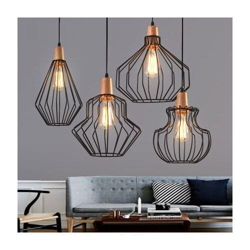 Antique Brass Wire Cage Pendant Light, Black Birdcage Pendant Lights Iron Retro Scandinavian with Led Warm Bulb Cafe Droplight