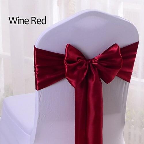 Satin Burgundy Bow Chair Band Wedding Banquet Chair Sashes For Hotel Party Decoration Multi Color 16*275cm 25pcs/lot