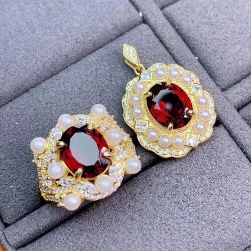 Simple Stylish Personality Garnet Jewelry set Natural And Real Garnet Set 925 sterling silver Fine jewelry 1pc ring,1pc Pendant