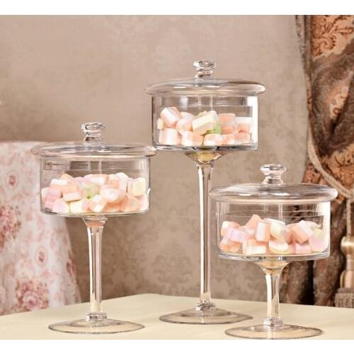 European style transparent Glass bottles dust-proof lid storage cake stand dessert candy jars wedding home Decor WY5