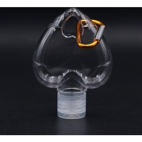 1PC New 50ml Portable Heart Shape Empty Refillable Bottle with Key Ring Hook Travel Hand Sanitizer Bottle Hook Keychain Carrier