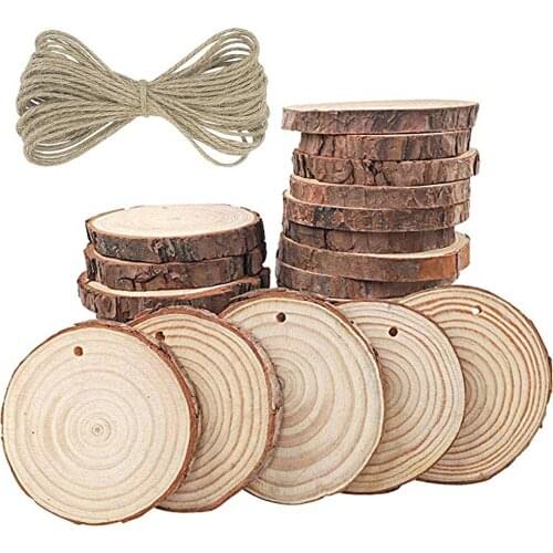 Natural Wooden 20/30Pcs Tableware Decor Wedding Party Painting Party Art DIY Circle Crafts Slices With lanyard Tree Discs Round