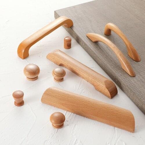 Solid Wood Handle Cabinet Door Handle Log Beech Modern Simple Wardrobe Drawer Nordic Wood Furniture Handles Drawer Pulls