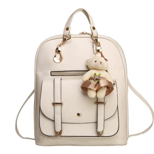 Hot Selling New Casual PU Fashion Women Backpack School Travel Bag With Bear Doll For Teenagers Girls