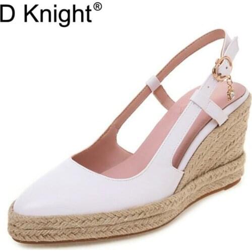 Summer Gladiator Sandals Women High Heels Wedges Espadrille Shoes Ladies Buckle Strap Platform Pumps Big Size 32-44 White Shoes