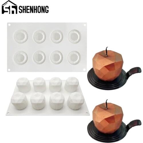 SHENHONG 8 Cavity Diamond Apple Silicone Cake Mold Candle Mould Chocolate Cupcake Mousse Baking Tools French Dessert Pastry Tray