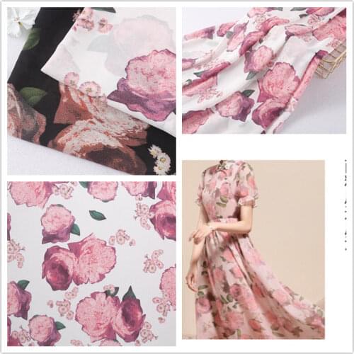 Polyester plain pattern Chiffon bead woven fabric spot classic new Chinese Peony dress dress dress fabric
