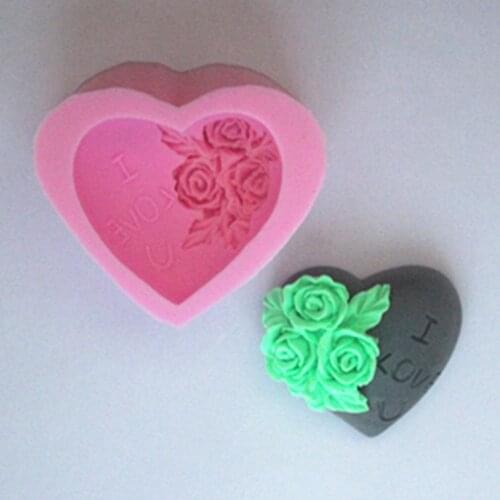 Rose & i love you Decoration Heart Silicone Soap mold Craft Molds DIY