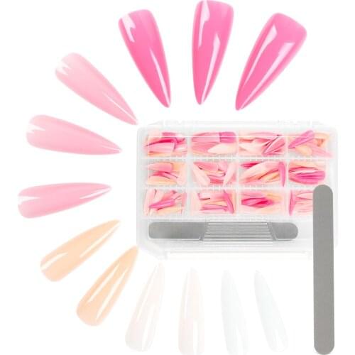 240pcs/box Nails Tip Extension System Full Cover Sculpted Base Color Stiletto Medium Colorful Beauty Artificial False Nails